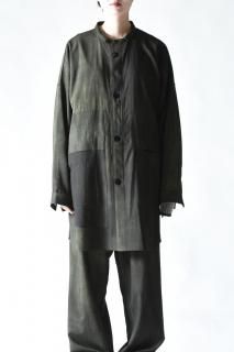 YANTOR Uneven Dyed Pasted Shirt Coat Dark Green