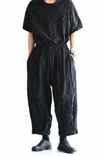 BISHOOL Wash Linen Hem Tuck Atelier Pants black