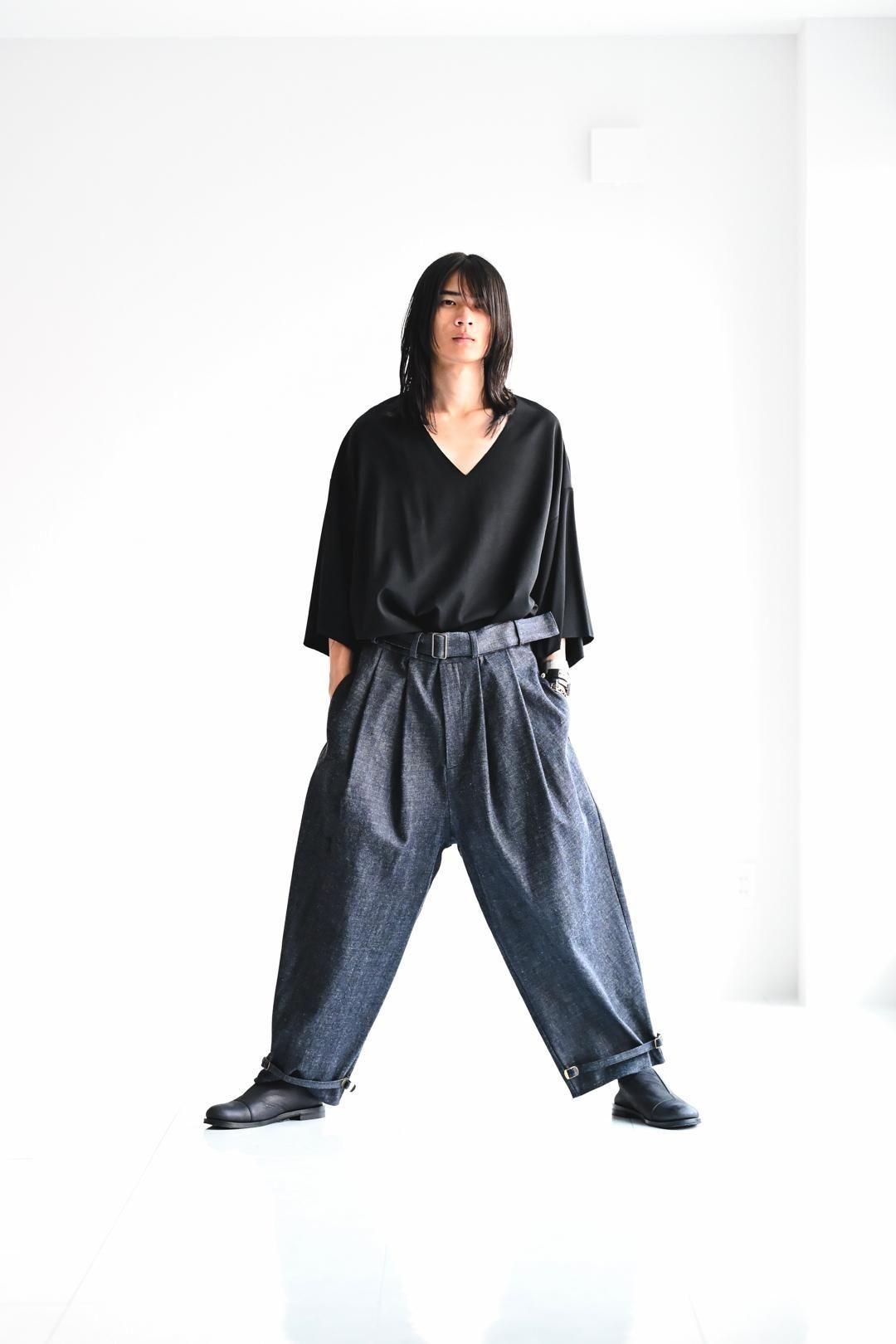 BISHOOL Belted 2 Tuck Slacks Denim indigo - BISHOOL,Edwina