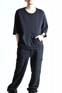 [kujaku 2026SS] K-721 Short Sleeve Sweatshirt With Pocket Black/Light Blue