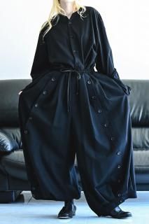 BISHOOL Wool Gabardine Mirrored Button Big Pants black