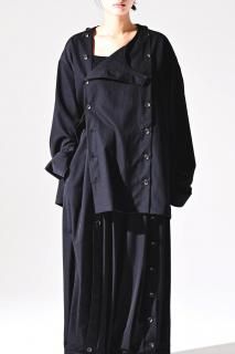 BISHOOL Wool Gabardine Mirrored Button Shirt Jacket black