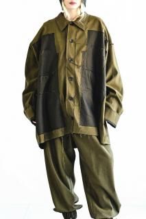 BISHOOL Wool Gabardine Cut Off Jacket with Damage Pocket mustard