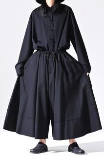 BISHOOL Wool Gabardine Cut Off Pants with Damage Pocket black