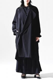 BISHOOL Wool Gabardine Big Lapel Over Trench Coat