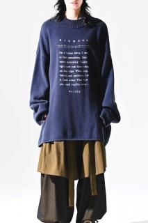 BISHOOL Message Embroidery Big Knit Fukushima Lamb Wool blue gray