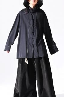 BISHOOL Wool Gabardine Leather Piping China Jacket