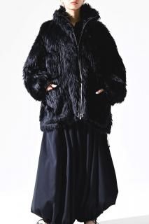 BISHOOL High Neck Zip Blouson -Fur Black-