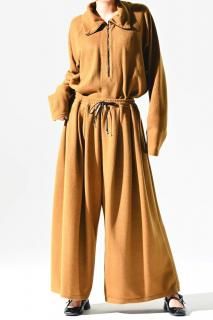 BISHOOL 3 Tuck Wide Knit Pants camel