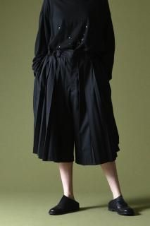 BISHOOL Wool Gabardine Wide Pleats  Half Pants