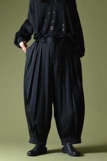 BISHOOL Wool Gabardine Wide Pleats Lantern Pants