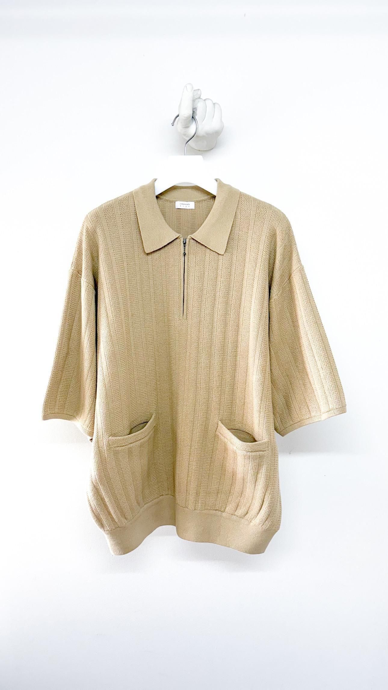 Rib Pattern Half Zip Polo