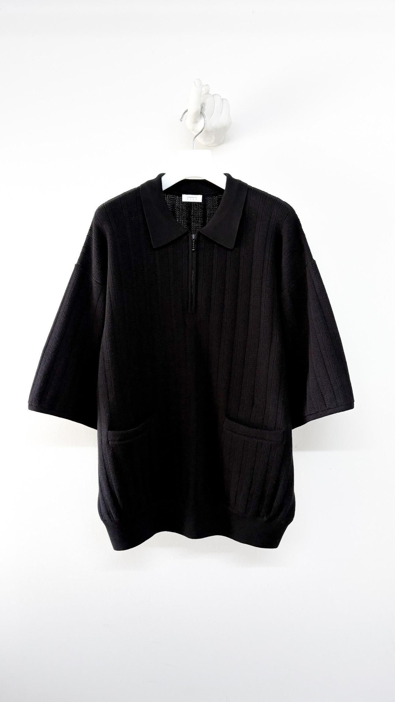 Rib Pattern Half Zip Polo