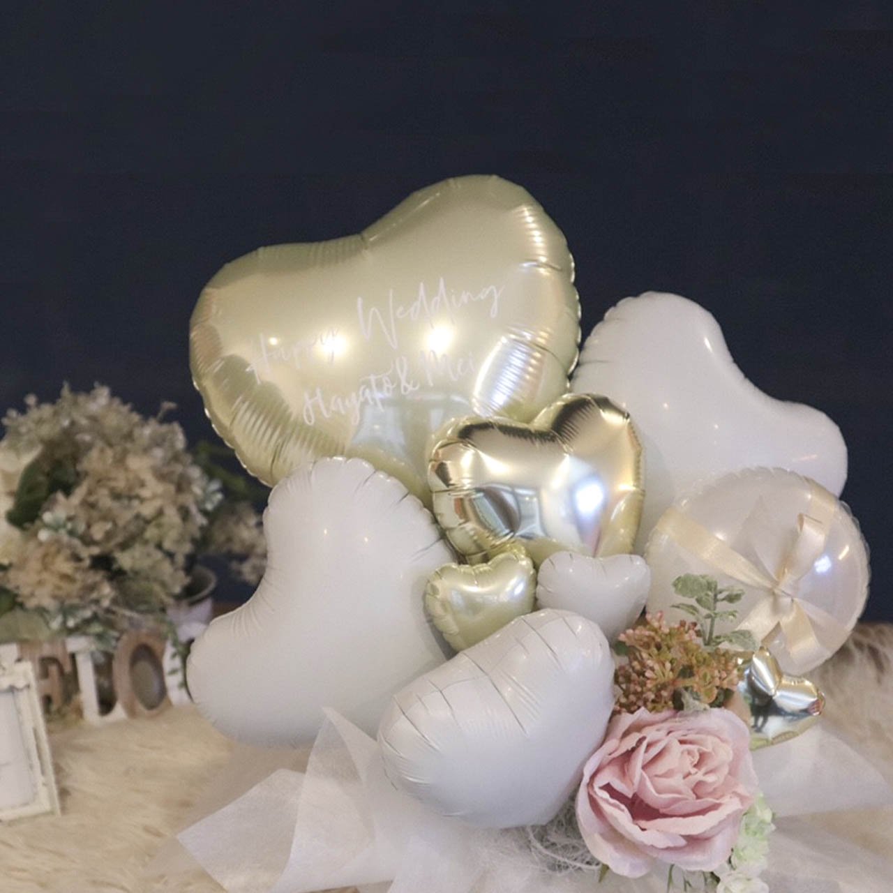 Ivory Hearts Balloon Gift - Table top type - ܥ꡼ϡĥХ롼󥮥ե