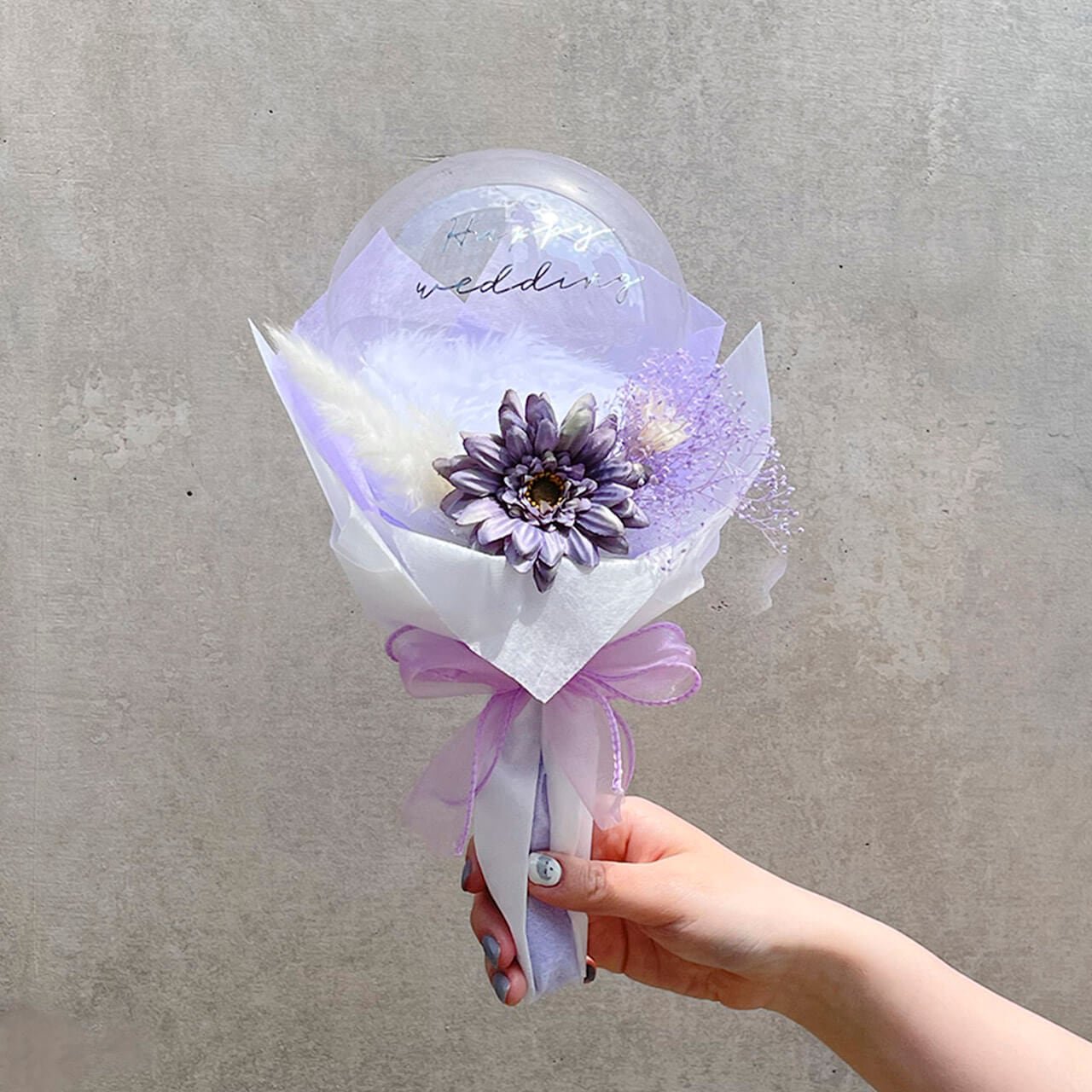 Stella purple Mini Bouquet - Flower Balloon Bouquet - ステラ パープル フラワーバルーンブーケ  - チャビーバルーン 大阪 名古屋 滋賀にあるおしゃれなバルーン電報 バルーン装飾 バルーンギフトのことならチャビーバルーン