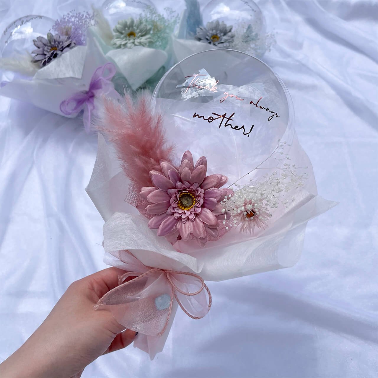 Stella purple Mini Bouquet - Flower Balloon Bouquet - ステラ パープル フラワーバルーンブーケ  - チャビーバルーン 大阪 名古屋 滋賀にあるおしゃれなバルーン電報 バルーン装飾 バルーンギフトのことならチャビーバルーン