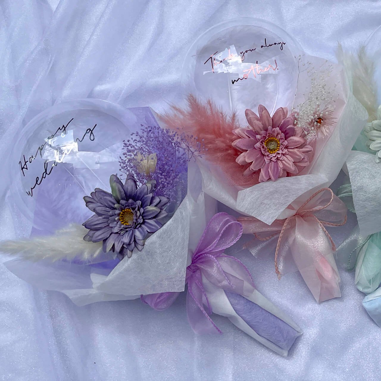 Stella purple Mini Bouquet - Flower Balloon Bouquet - ステラ パープル フラワーバルーンブーケ  - チャビーバルーン 大阪 名古屋 滋賀にあるおしゃれなバルーン電報 バルーン装飾 バルーンギフトのことならチャビーバルーン