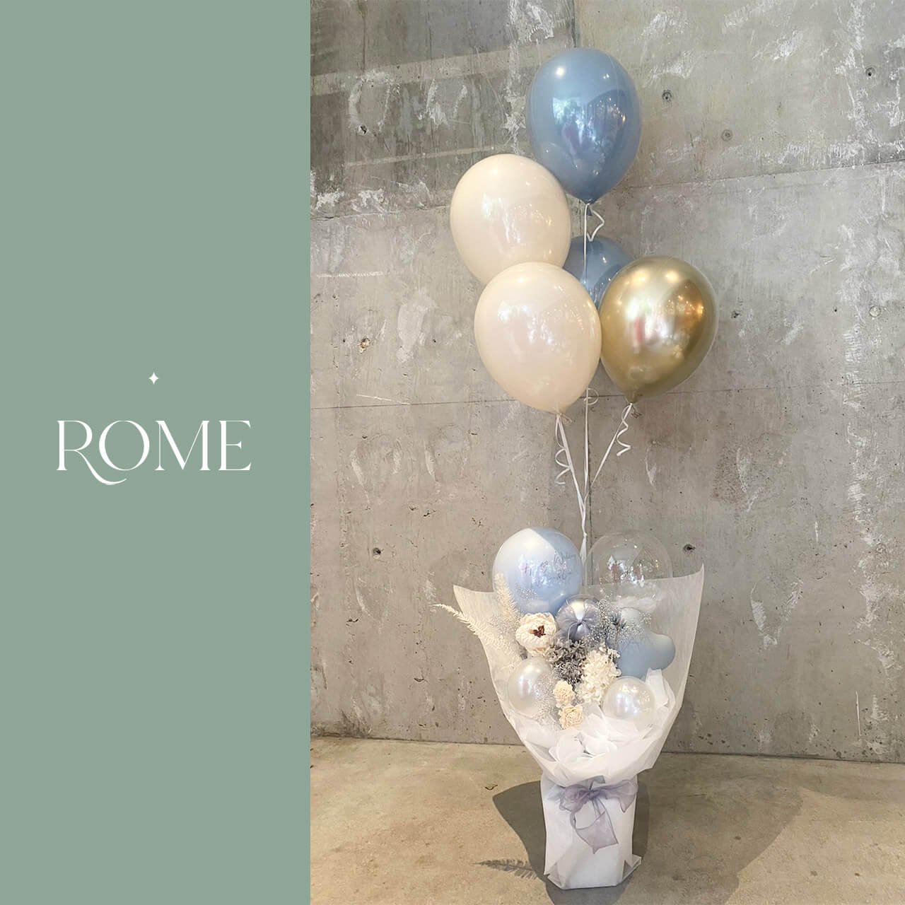 【開店祝い/結婚式】バルーン電報 ドライフラワー  ROME Balloon Gift - Table top & Float type - 【卓上&フロートセット】ローマバルーンギフト