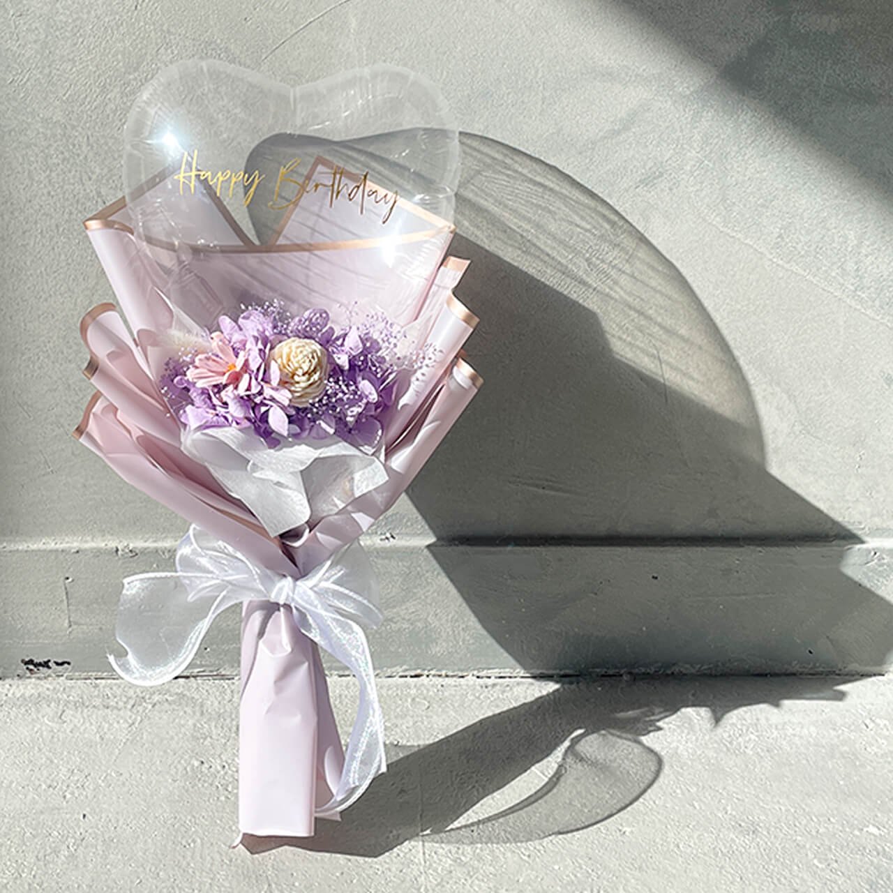 Charis Bouquet Purple - フラワーバルーンブーケ - 各種お祝いや卒業や入学のお祝いにギフトバルーン - チャビーバルーン 大阪  名古屋 滋賀にあるおしゃれなバルーン電報 バルーン装飾 バルーンギフトのことならチャビーバルーン