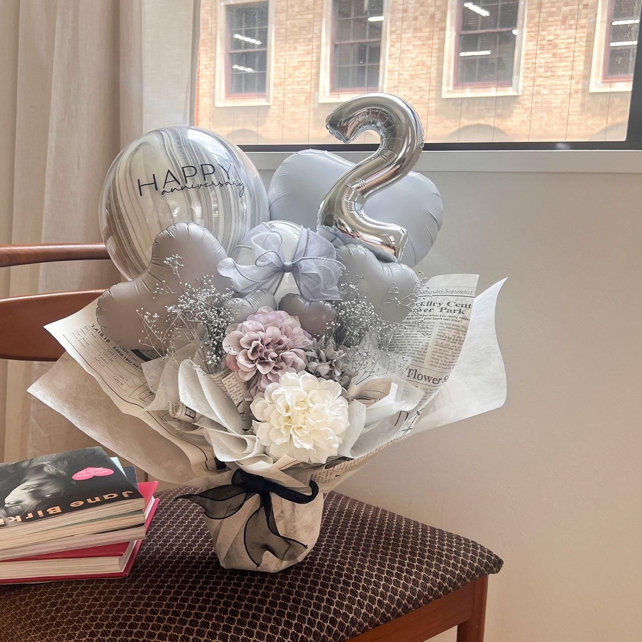 しろまる　バルーンアレンジ バルーンギフト Neige Marble Balloon Gift - Table top type - ネージュ