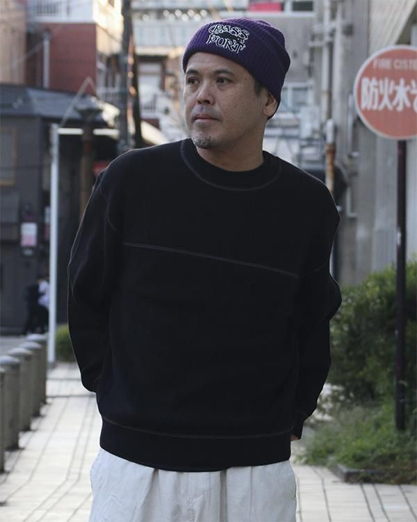 PASS-PORT ブラック クルーネック ニット PASS~PORT / Overlocked Organic Knit Sweater - birnest