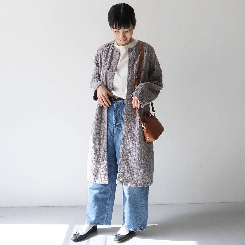 maison de soil QUILTED ORGANIC COTTON WITH LEAF BLOCK PRINT RAGLAN COAT