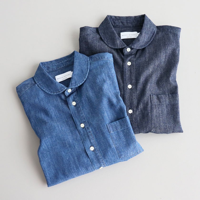 <img class='new_mark_img1' src='https://img.shop-pro.jp/img/new/icons14.gif' style='border:none;display:inline;margin:0px;padding:0px;width:auto;' />MANUAL ALPHABET 6oz DENIM BROAD ROUND COLOR SHIRT