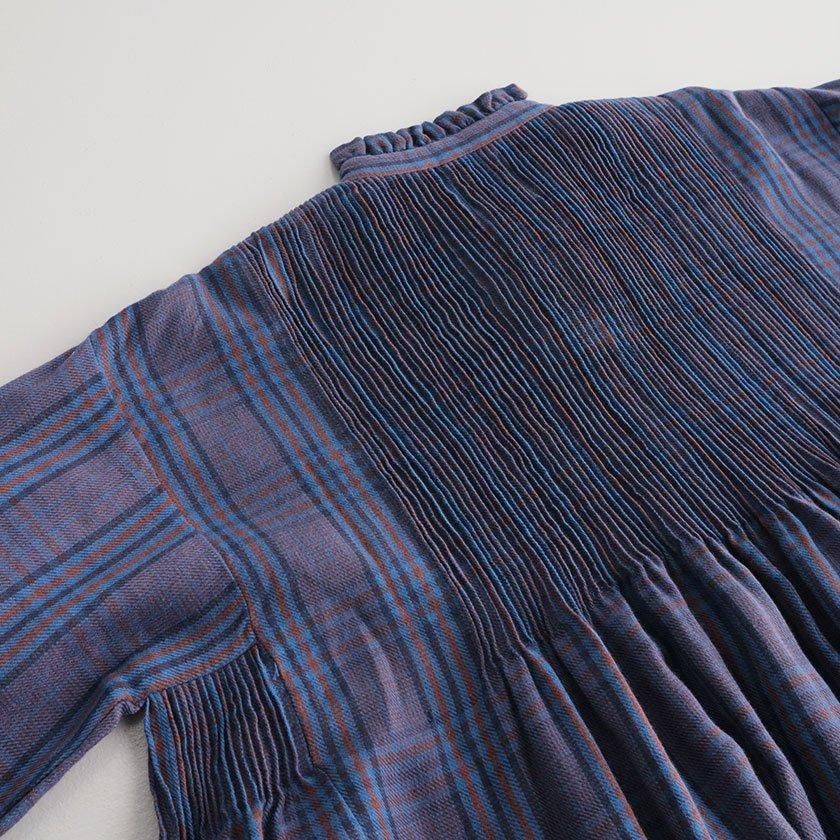 maison de soil WOOL COTTON CHECK FRILL COLLAR PINTUCK DRESS