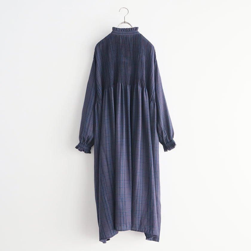 maison de soil WOOL COTTON CHECK FRILL COLLAR PINTUCK DRESS