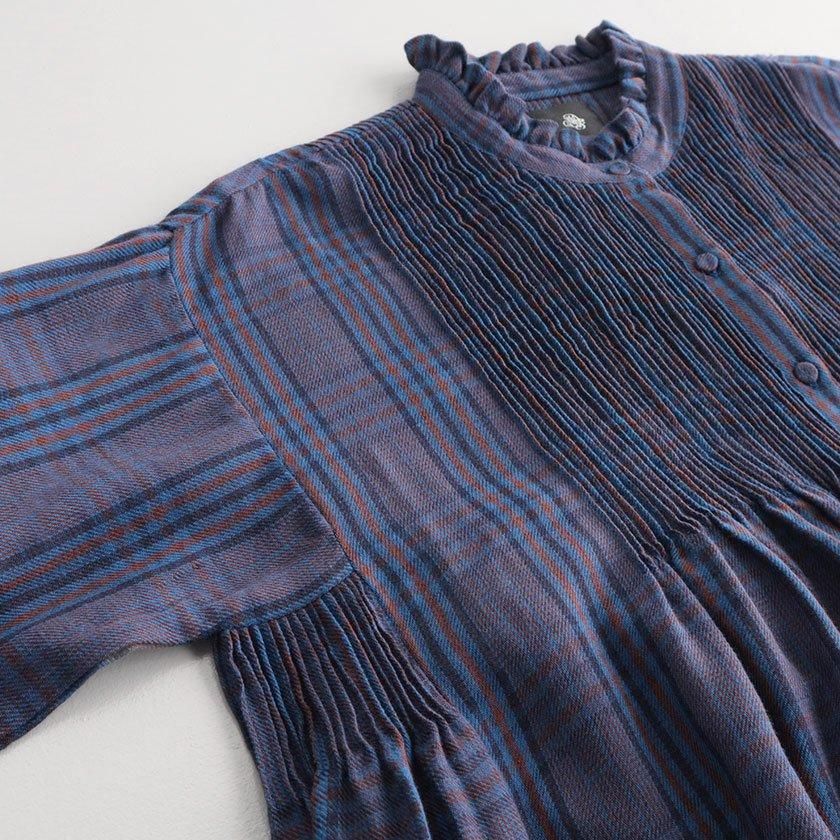 maison de soil WOOL COTTON CHECK FRILL COLLAR PINTUCK DRESS