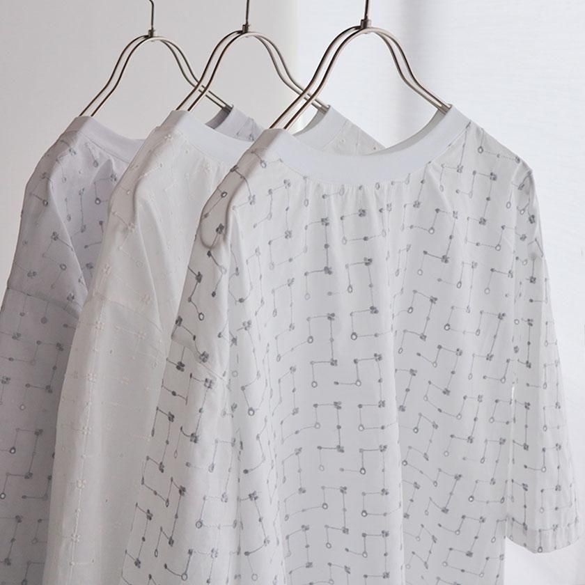 STAMP AND DIARY 60コットンローン 刺繍 Loska ボートネック
