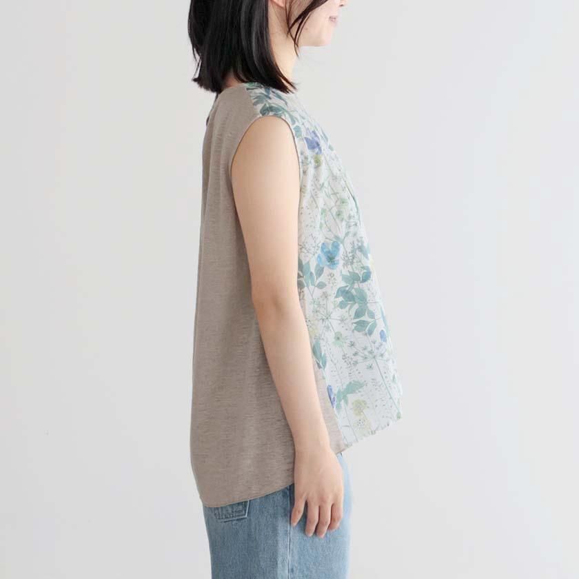 Vent d'ouest リバイバルリネン×LIBERTY ノースリーブブラウス