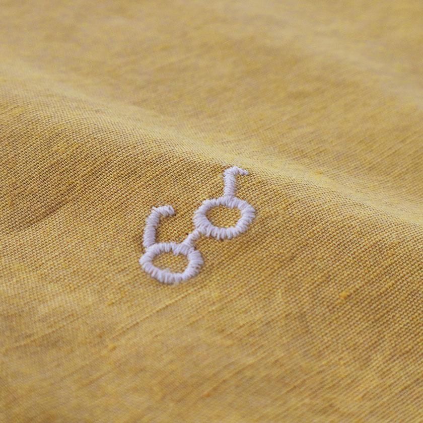 grin コットンリネンキャンブリック メガネ刺繍ボックスシャツ