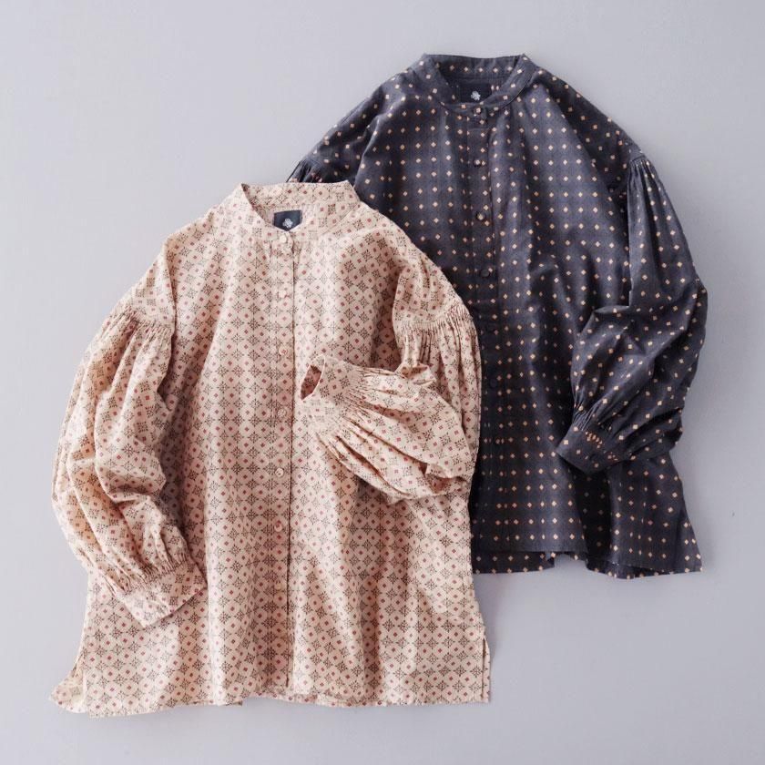 maison de soil  80s COTTON VOILE FLOWER PRINT BANDED COLLAR SHIRT