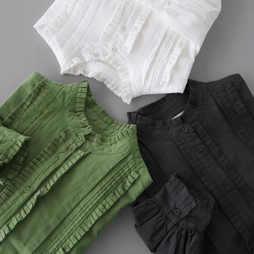 おくう tumugu: ふわふわコットン タックフリルブラウス の通販。- AIDA