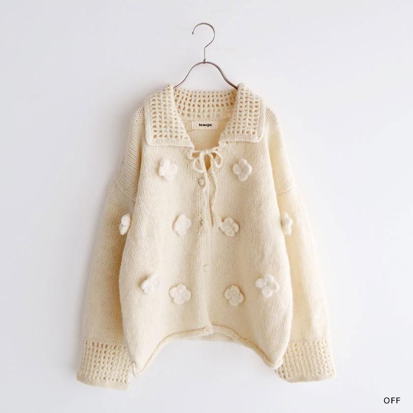 45r 花柄カーディガン 極美品*45R*フロート縮絨のフラワーカーディガン