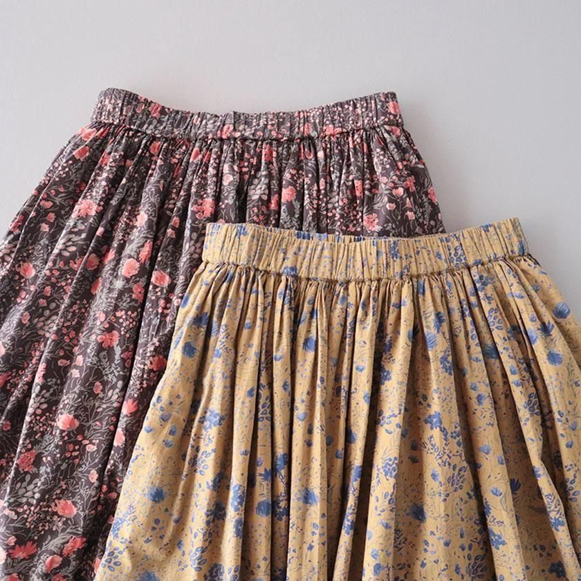 SOIL 60s CAMBRIC FLOWER PRINT GATHERED SKIRT