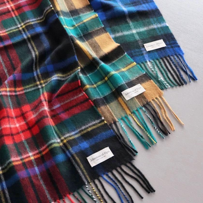 Johnstons of Elgin カシミヤ 中判チェックスカーフ の通販。- AIDA
