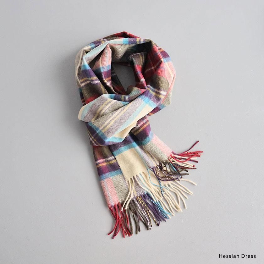 Johnstons of Elgin カシミヤ 中判チェックスカーフ の通販。- AIDA