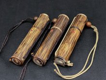 竹製 筒型ギリ粉入れ 金糸竹