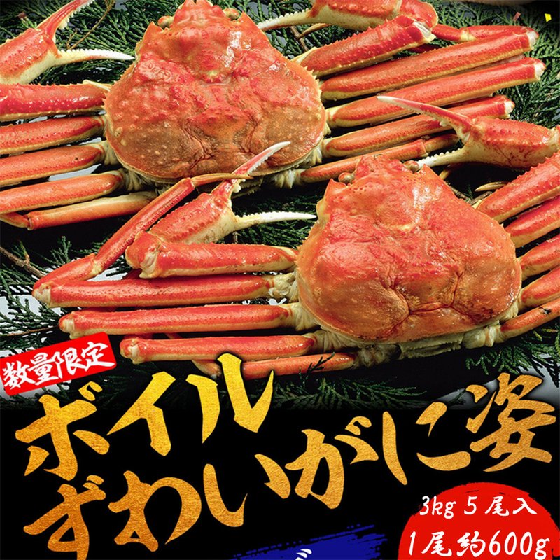 ケース販売】冷凍 ボイルずわいかに姿 3kg5尾 カナダ かに カニ 蟹