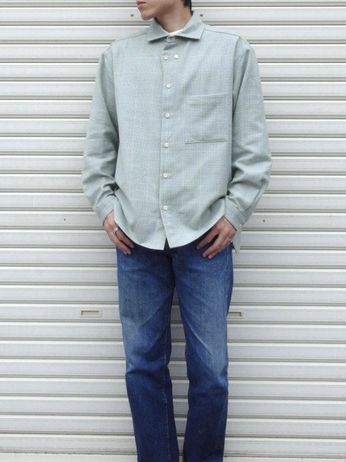 Gorsch the merry coachman(ゴーシュザメリーコーチマン) / Windowpane Horizontal Collar  Wool Shirt / エクリュ×グリーン - セレクトショップRAZEの公式通販サイト