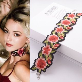【大特価】花 刺繍 ローズ チョーカー ネックレス ショートネックレス インポートアクセサリー 通販