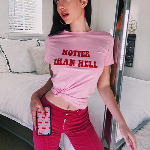 【大特価】ピンク hotter than hell フロントロゴ Tシャツ 半袖 カットソー トップス 通販