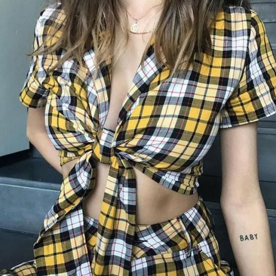 チカキサダ チェックブラウス 黄色 チカキサダ チェックブラウス 黄色