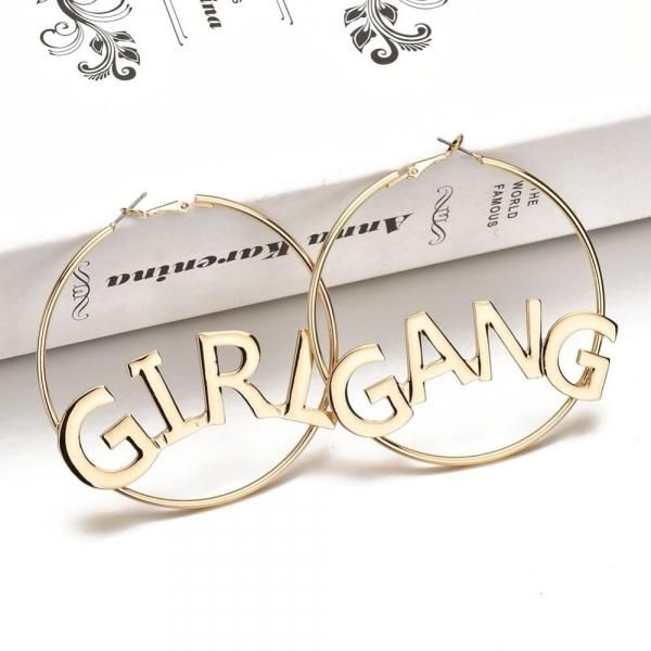 大特価】ゴールド GIRL GANG ロゴデザイン フープピアス ビッグ