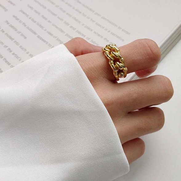 【大特価】ゴールド 調整可能 フリーサイズ チェーンデザイン チェーンリング 指輪 インポート 通販