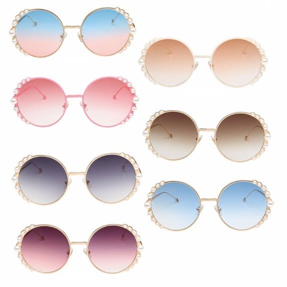 大特価 7色展開 フェイクパールビーズ グラデーションレンズ ラウンドサングラス でかサングラス ビッグサングラス 通販