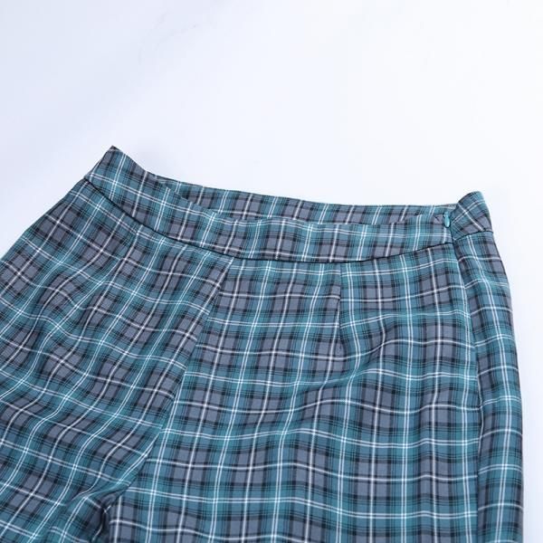 大特価】ブルー プレイドチェック柄 ワイドパンツ ガウチョ