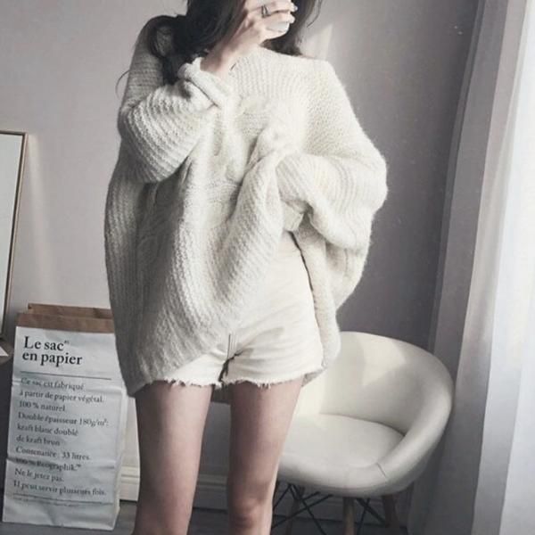 極美品・22AW✨ベイジ モヘヤ混 ケーブル編みニットセーター アイボリー ONCILY × WISH FOR EVER 】 COLLAB DESIGN LOW-GAUGE KNIT